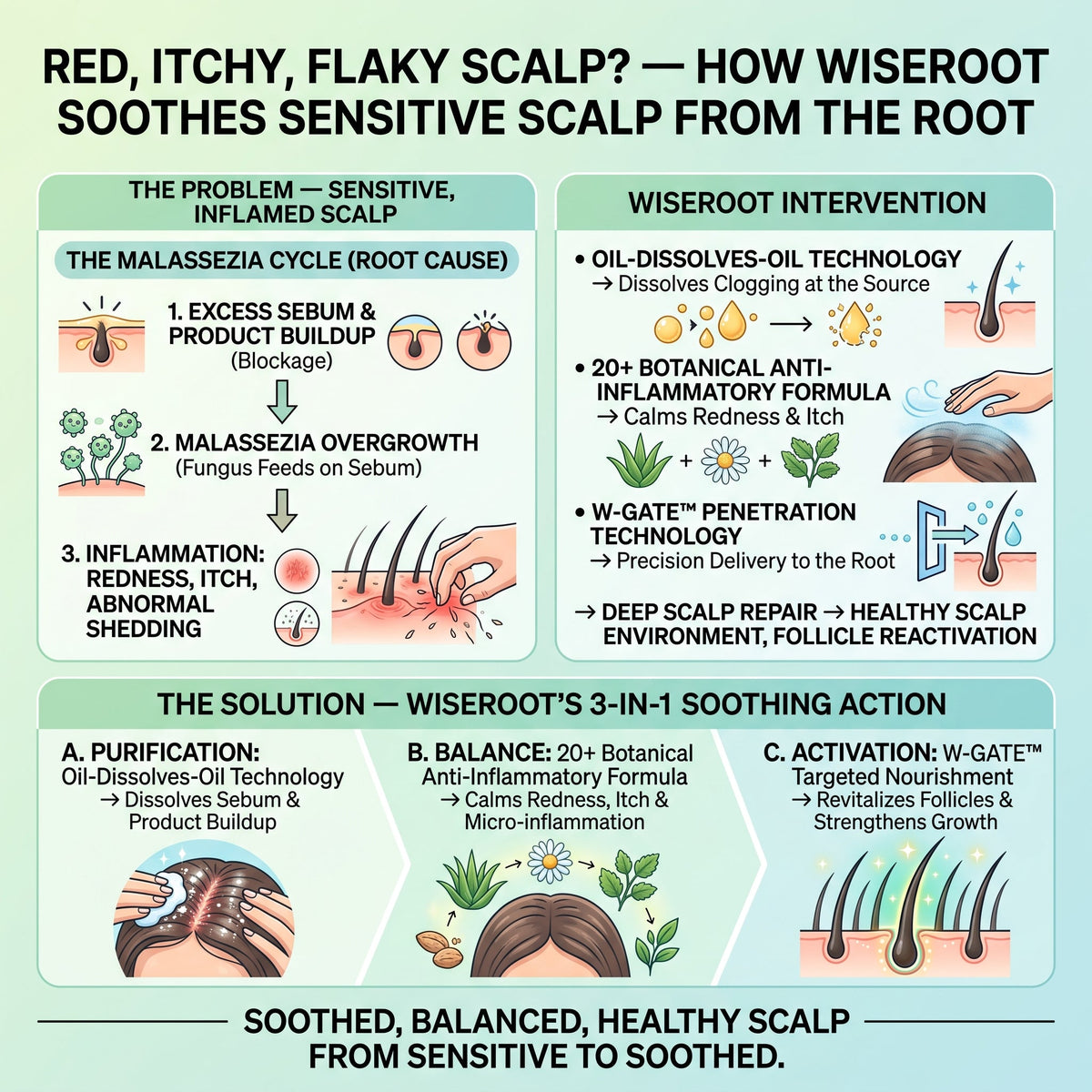 Red, Itchy Scalp with Flakes? — How Wiseroot Helps Soothe Sensitive Scalp from the Root